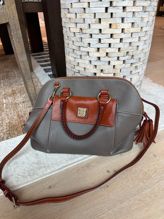 Dooney & Bourke Handbags - Dooney & Bourke Gray and Brown Pebbled Leather Dome Crossbody